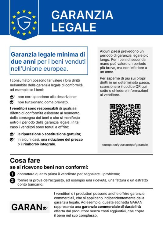 Avviso armonizzato della garanzia legale o di non conformità