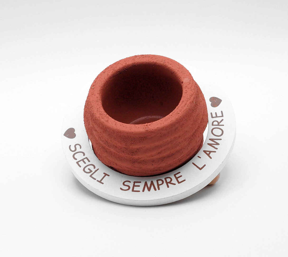 Portapiantina in ceramica colore terracotta e cornice in legno bianco