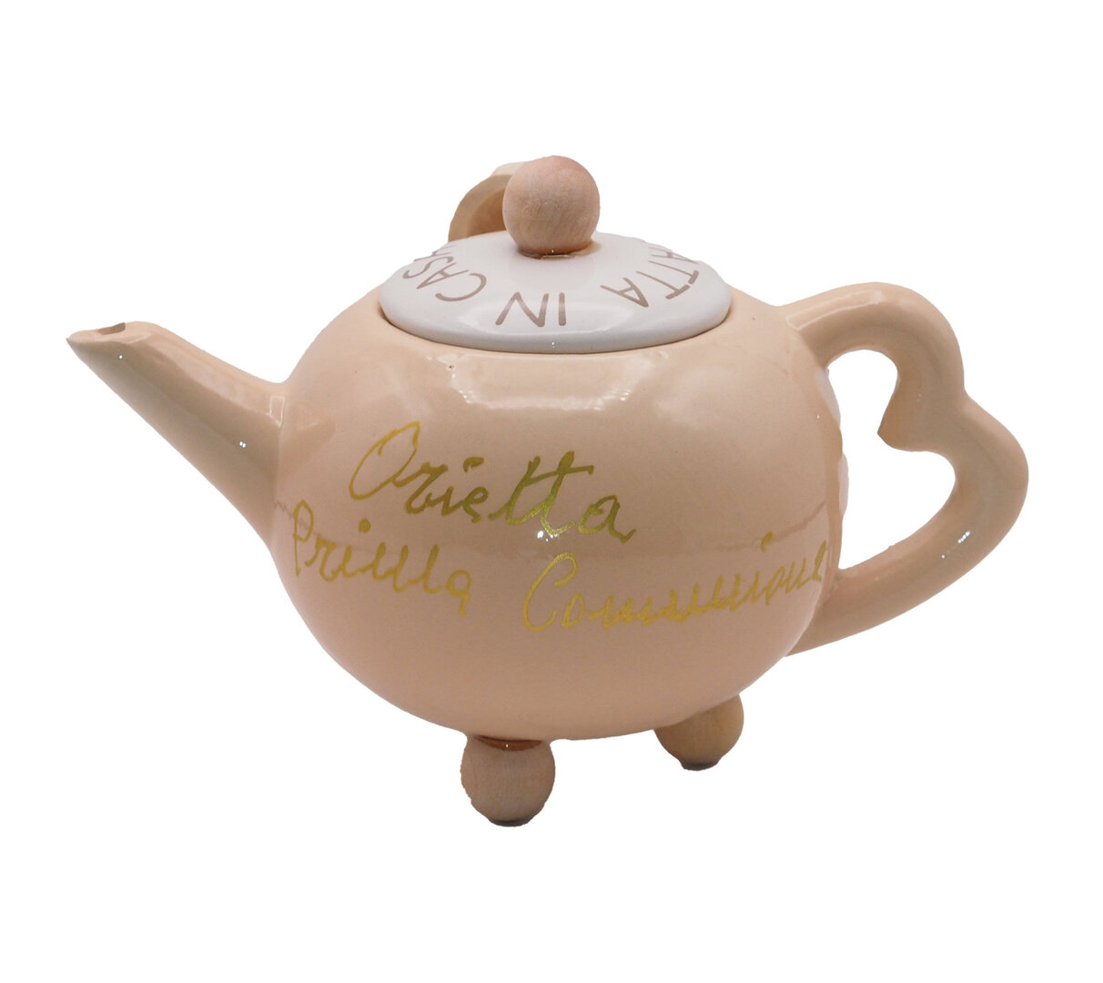Zuccheriera in porcellana beige con cucciaino in legno