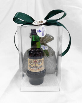 Confezione con sacchetto e bottiglietta amaro Montenegro 50ml